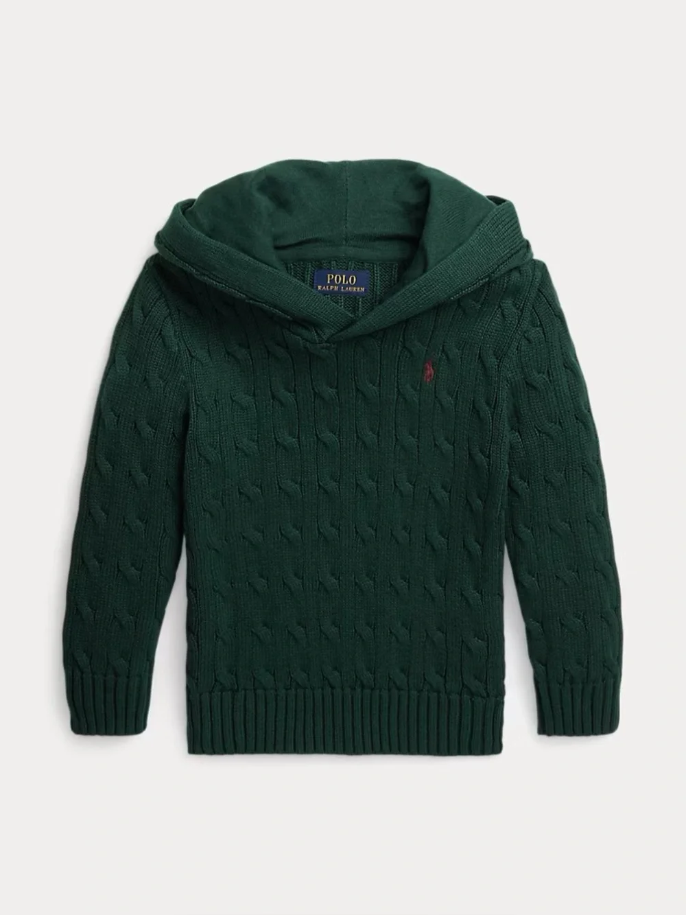 Ralph Lauren Boys Cable-Knit Cotton Hooded Sweater in Green